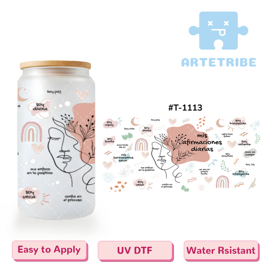 16oz uvdtf Morandi color rainbow moon heart leaves pretty girl Boho--#T-1113