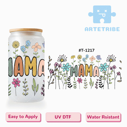 16oz uvdtf Mother's Day colorful flowers MAMA Boho--#T-1217