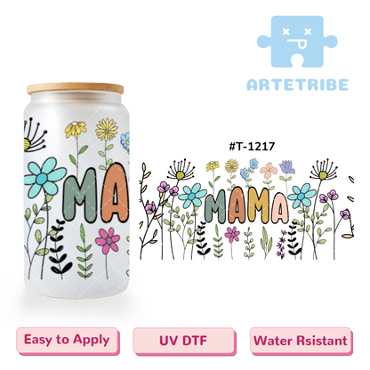 16oz uvdtf Mother's Day colorful flowers MAMA Boho--#T-1217