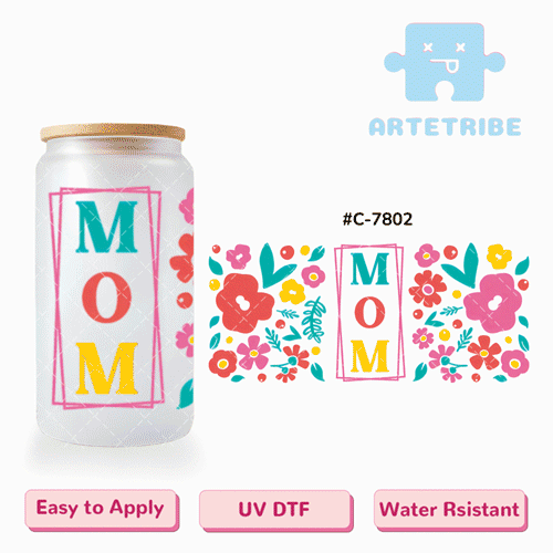 16oz uvdtf Mother‘s Day mom colorful flowers floral pattern Boho--#C-7802