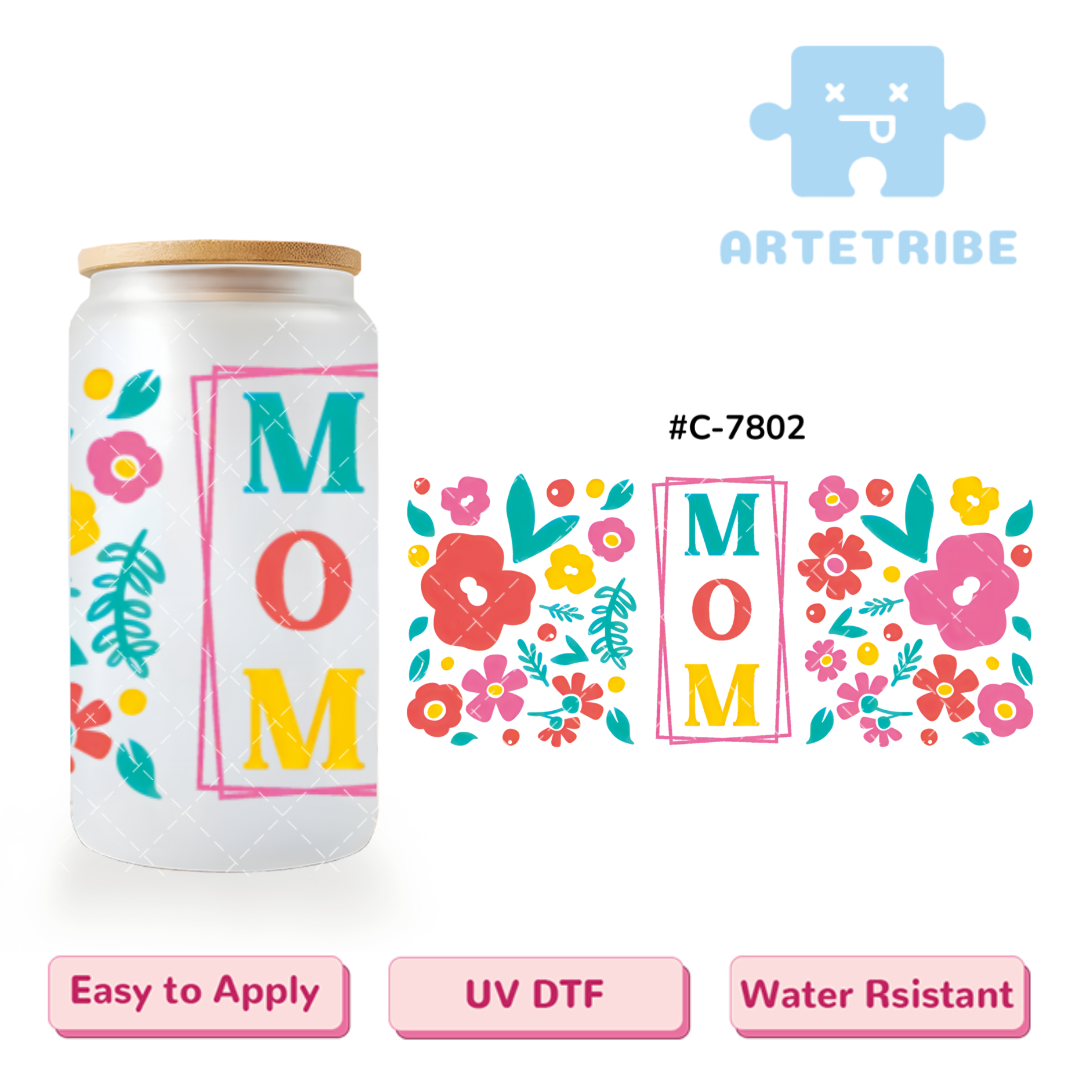 16oz uvdtf Mother‘s Day mom colorful flowers floral pattern Boho--#C-7802