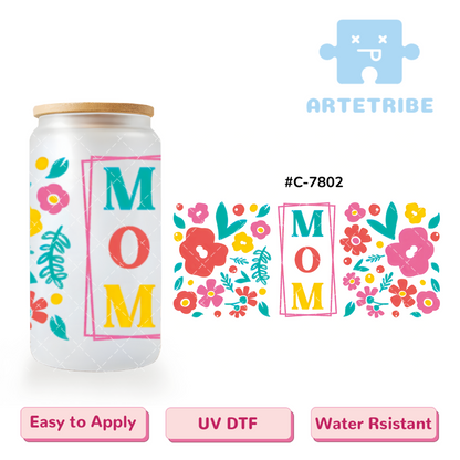 16oz uvdtf Mother‘s Day mom colorful flowers floral pattern Boho--#C-7802