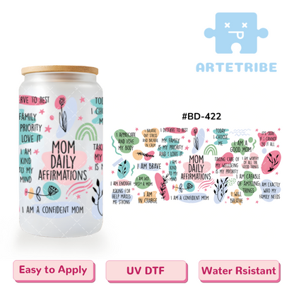 16oz uvdtf Mother's Day mom daily affirmations floral pink green purple yellow Irregular colorful blocks Boho--#BD-422