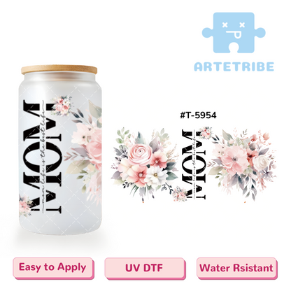 16oz uvdtf Mother's Day mom pink tone flowers water color Boho--#T-5954