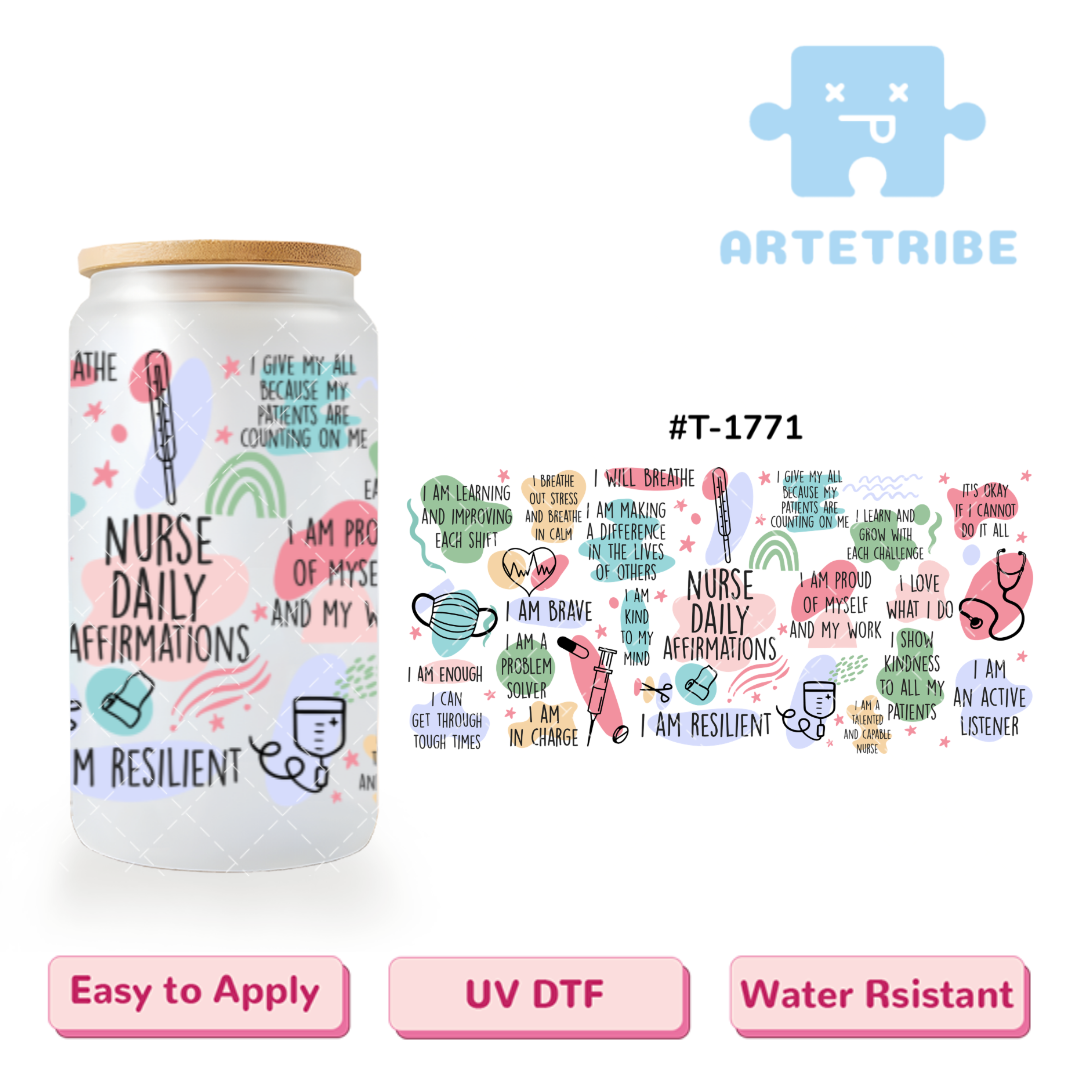 16oz uvdtf NURSE DAILY AFFIRMATIONS Macaron color Boho--#T-1771