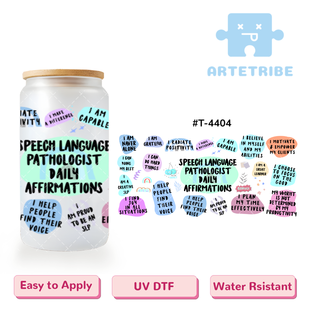 16oz uvdtf SPEECH LANGUAGE PATHOLOGIST DAILY AFFIRMATIONS Macaron color blue tone--#T-4404