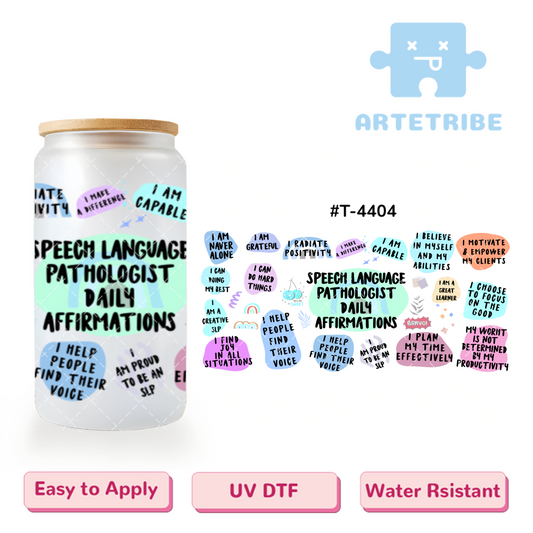 16oz uvdtf SPEECH LANGUAGE PATHOLOGIST DAILY AFFIRMATIONS Macaron color blue tone--#T-4404