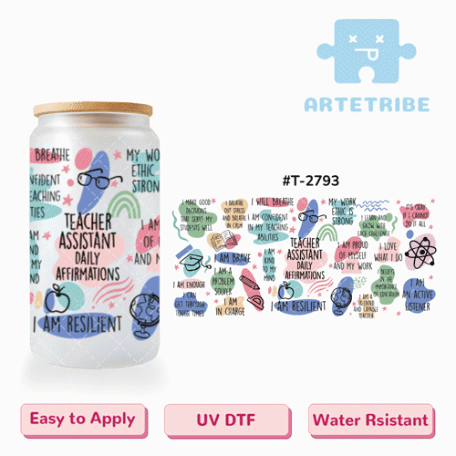 16oz uvdtf TEACHER ASSISTANT DAILY AFFIRMATIONS Morandi color--#T-2793
