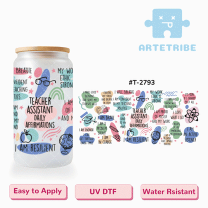 16oz uvdtf TEACHER ASSISTANT DAILY AFFIRMATIONS Morandi color--#T-2793