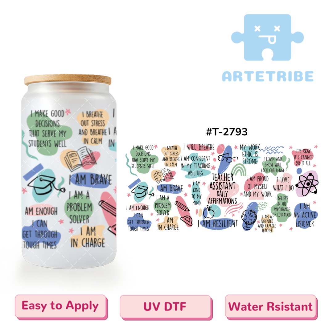 16oz uvdtf TEACHER ASSISTANT DAILY AFFIRMATIONS Morandi color--#T-2793