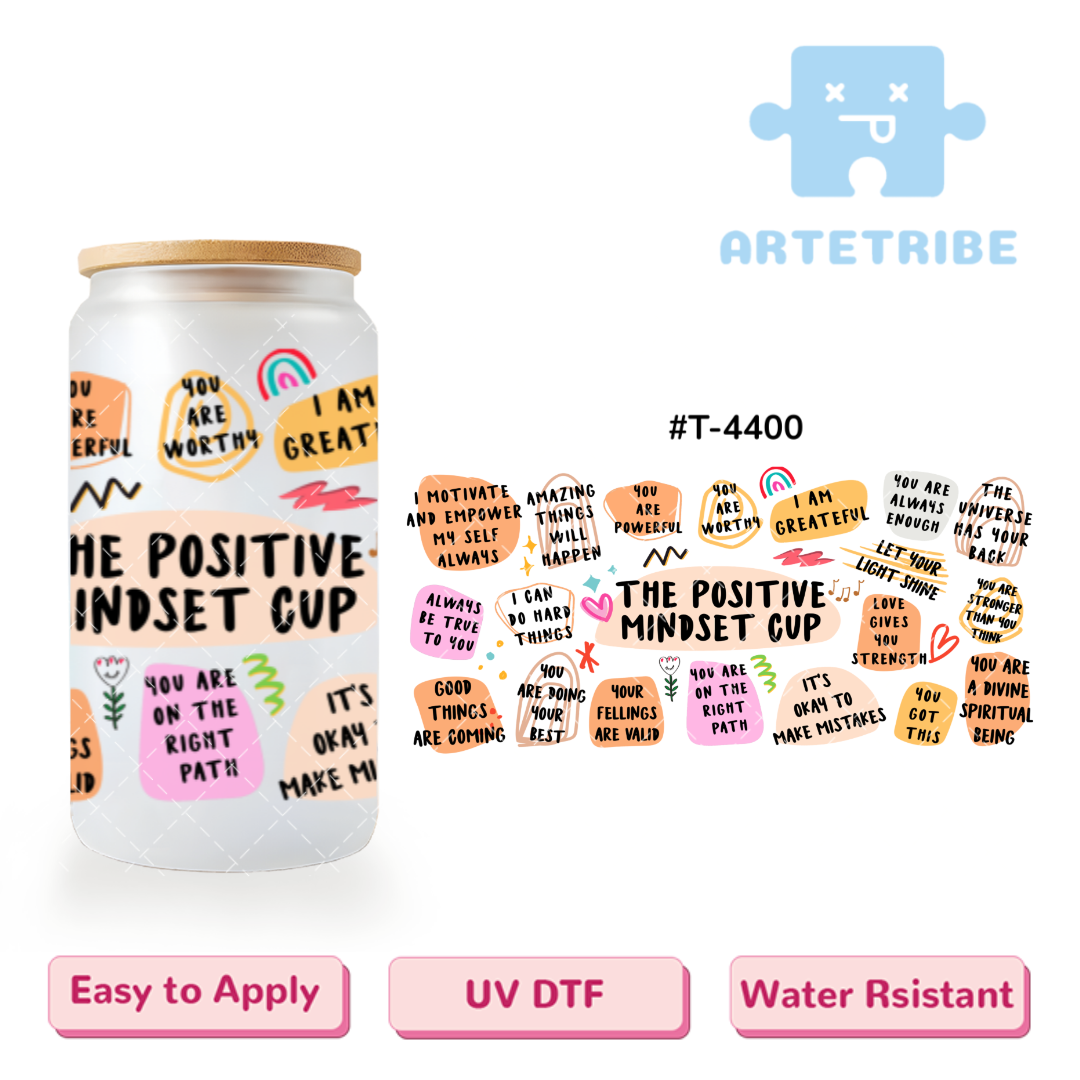 16oz uvdtf THE POSITIVE MINDSET CUP Macaron color yellow tone--#T-4400