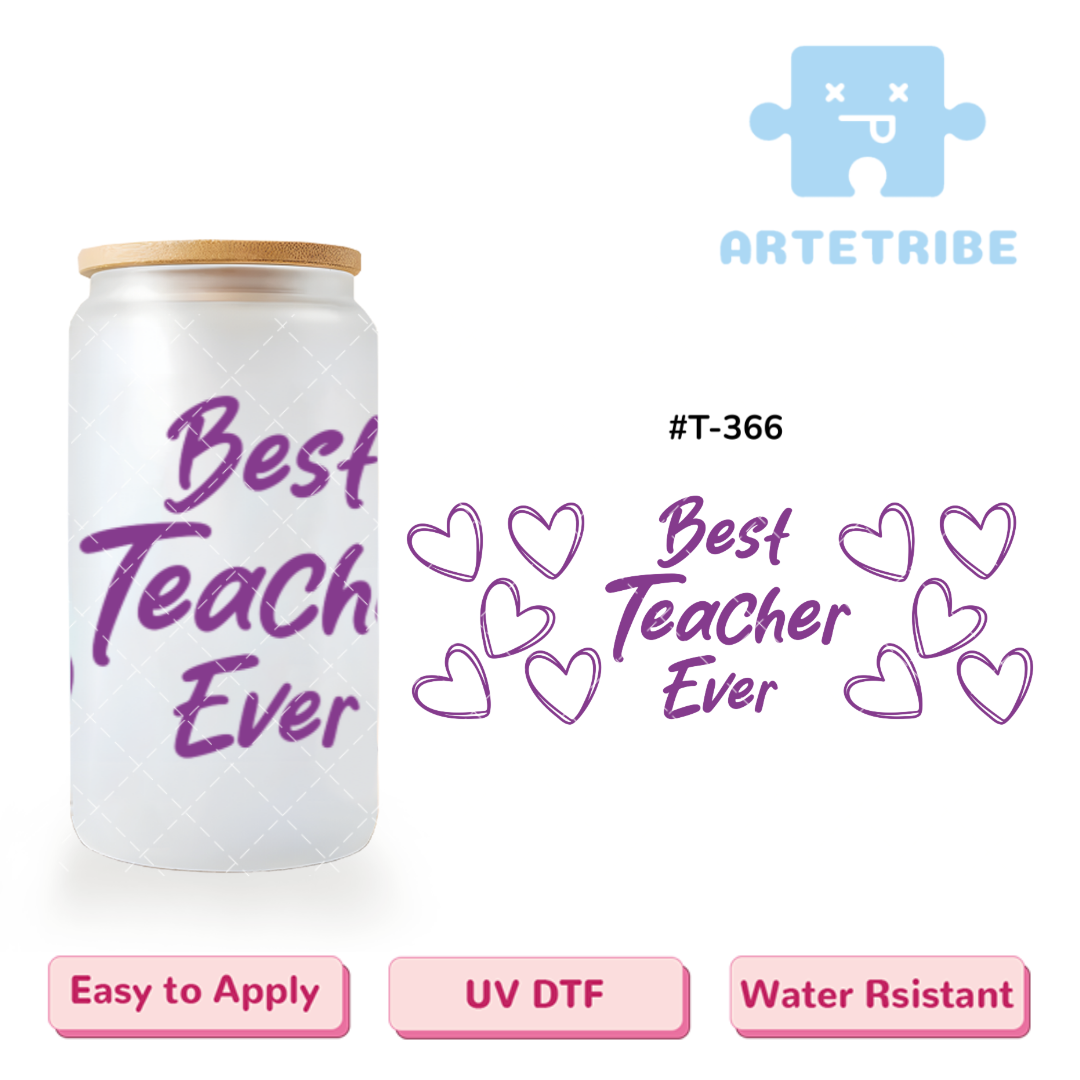 16oz uvdtf Teachers' Day Best Teacher Ever purple hearts--#T-366