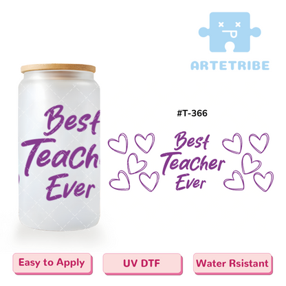 16oz uvdtf Teachers' Day Best Teacher Ever purple hearts--#T-366