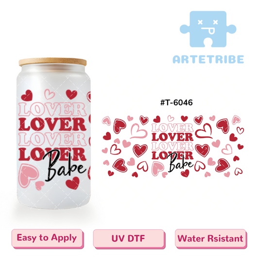 16oz uvdtf Valentine's Day LOVER Babe pink red heart Boho--#T-6046