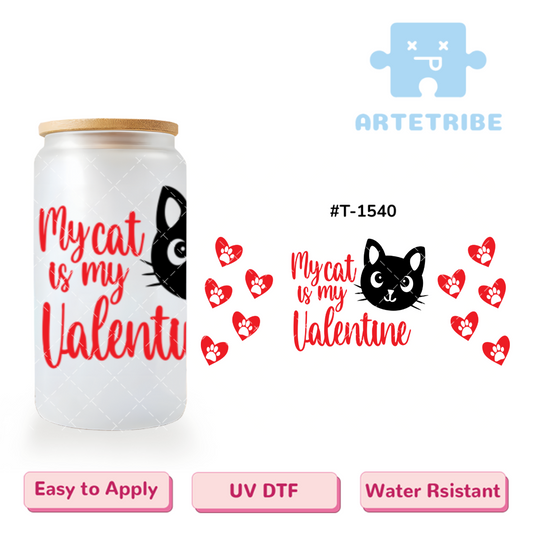 16oz uvdtf Valentine's Day black cat--#T-1540