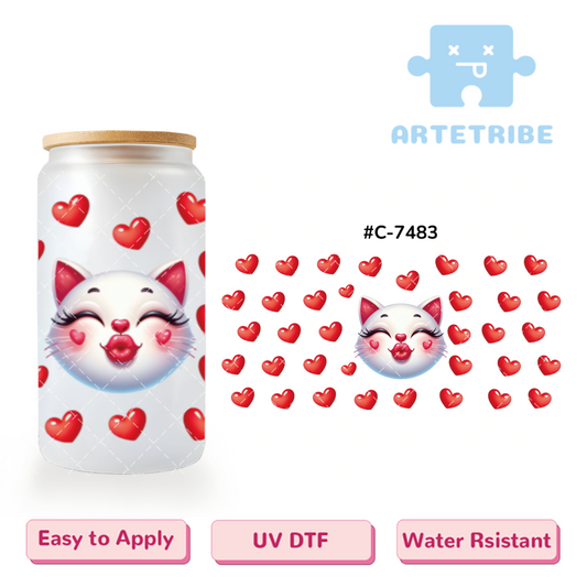 16oz uvdtf Valentine's Day cat heart--#C-7483