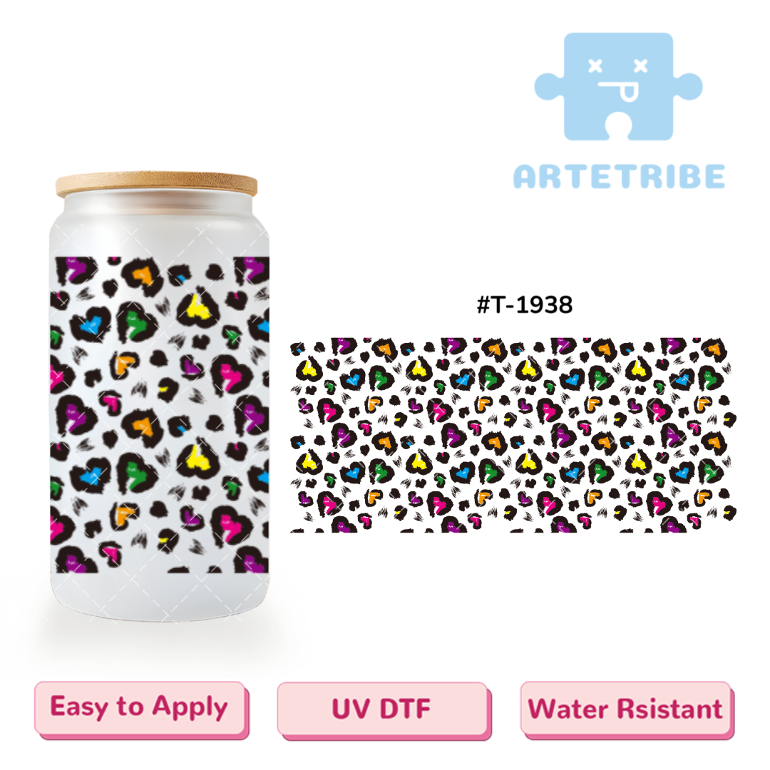 16oz uvdtf Valentine's Day colorful heart dots--#T-1938