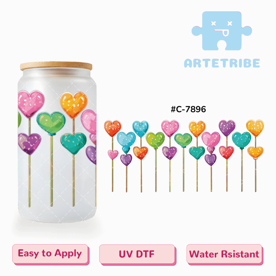 16oz uvdtf Valentine's Day colorful hearts --#C-7896