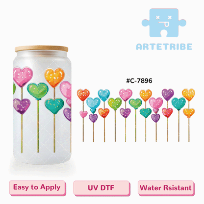 16oz uvdtf Valentine's Day colorful hearts --#C-7896