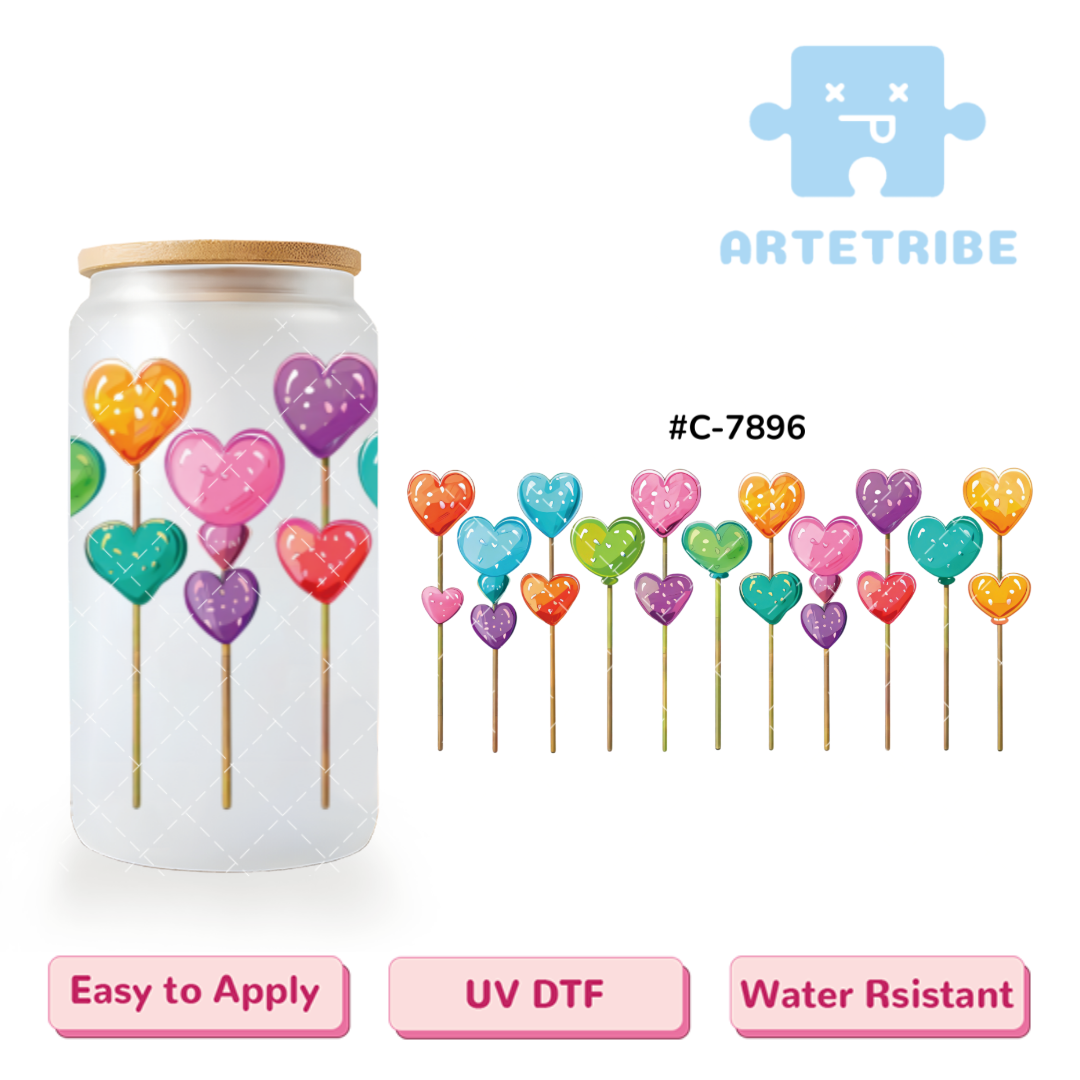 16oz uvdtf Valentine's Day colorful hearts --#C-7896