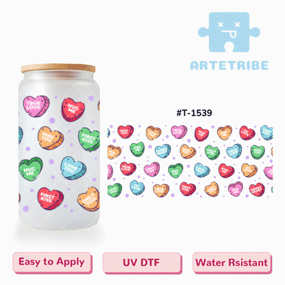 16oz uvdtf Valentine's Day colorful hearts--#T-1539