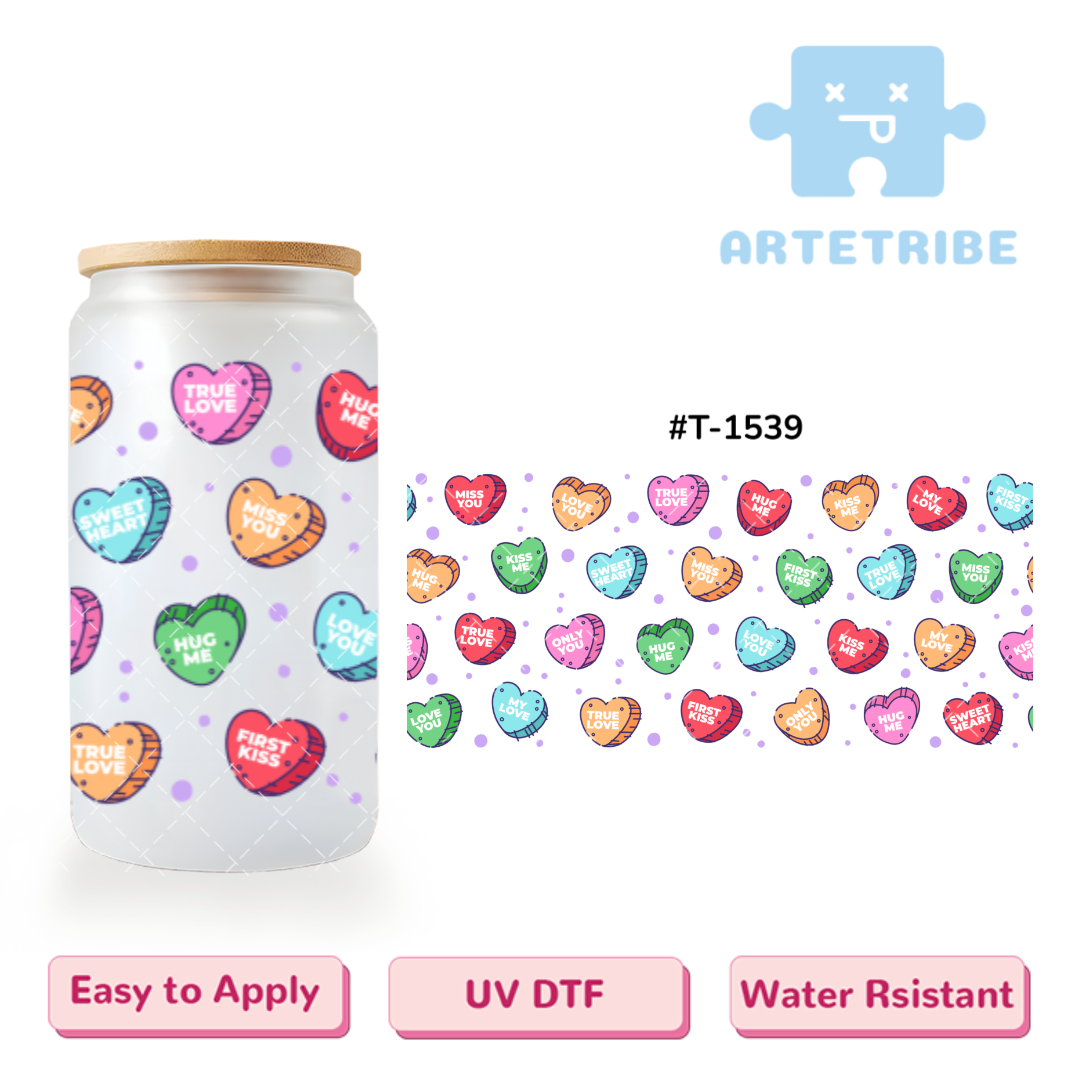 16oz uvdtf Valentine's Day colorful hearts--#T-1539