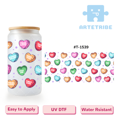 16oz uvdtf Valentine's Day colorful hearts--#T-1539