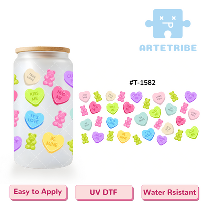 16oz uvdtf Valentine's Day colorful hearts bears--#T-1582