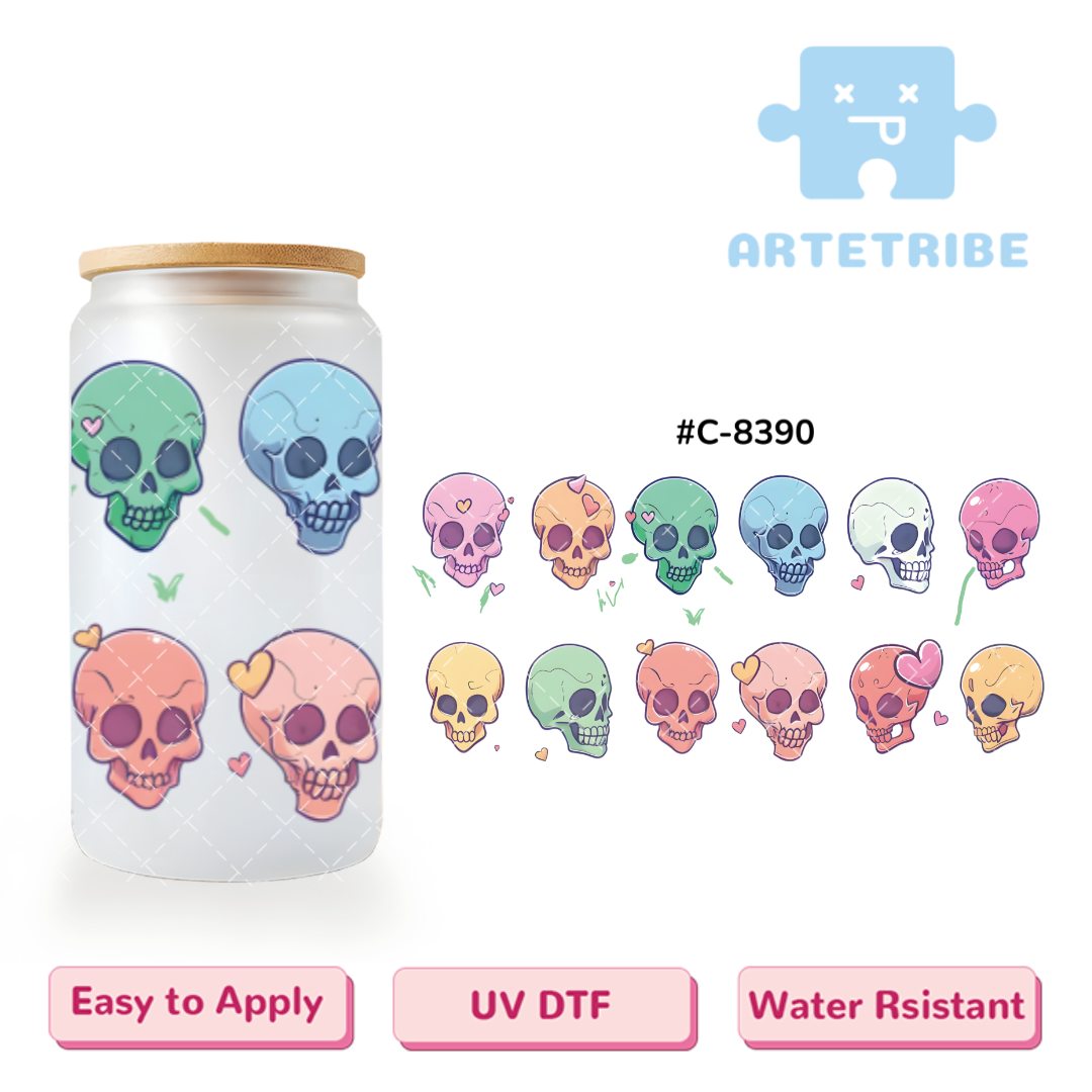 16oz uvdtf Valentine's Day colorful skull --#C-8390