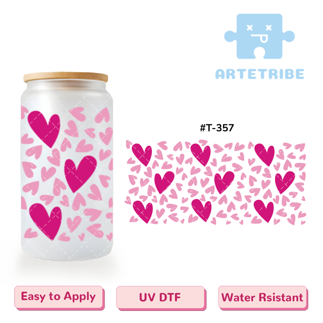 16oz uvdtf Valentine's Day fuchsia hearts--#T-357