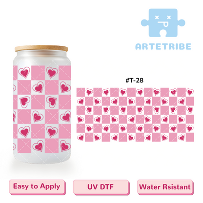 16oz uvdtf Valentine's Day grid heart pink--#T-28