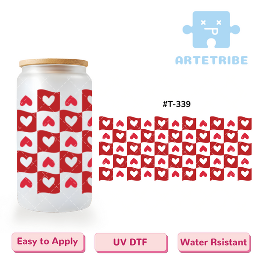 16oz uvdtf Valentine's Day grid hearts red--#T-339