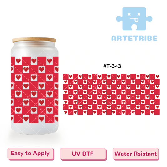 16oz uvdtf Valentine's Day grid hearts red--#T-343