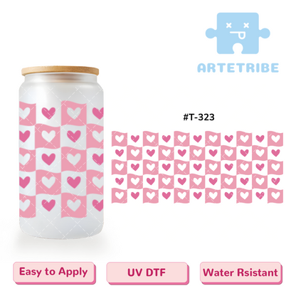 16oz uvdtf Valentine's Day grid pink heart--#T-323