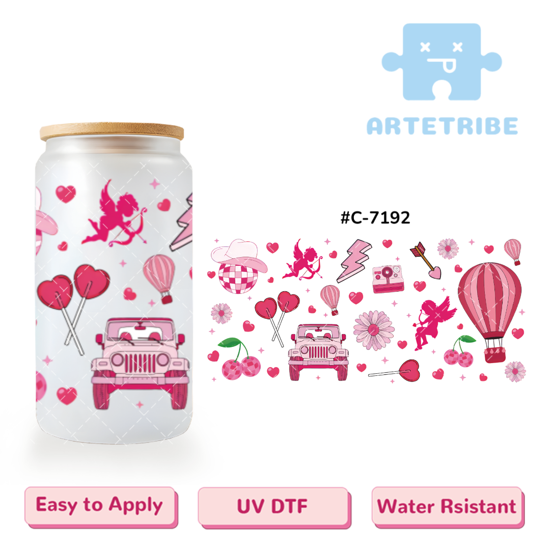 16oz uvdtf Valentine's Day pink Cupid car--#C-7192