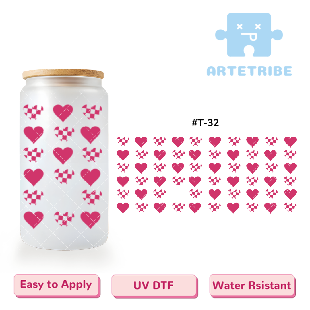 16oz uvdtf Valentine's Day pink heart--#T-32