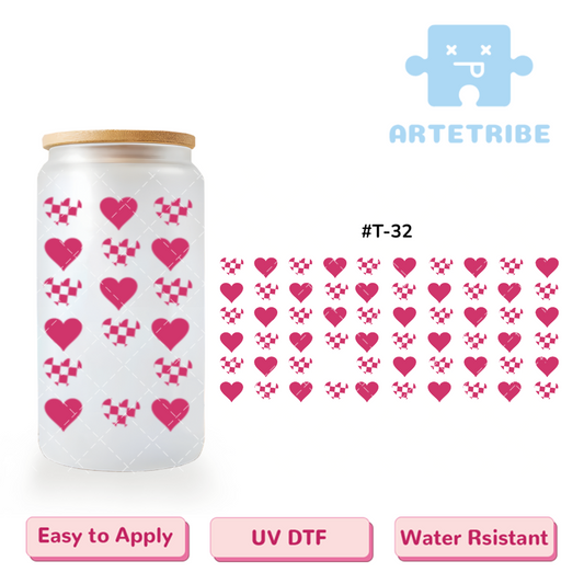 16oz uvdtf Valentine's Day pink heart--#T-32