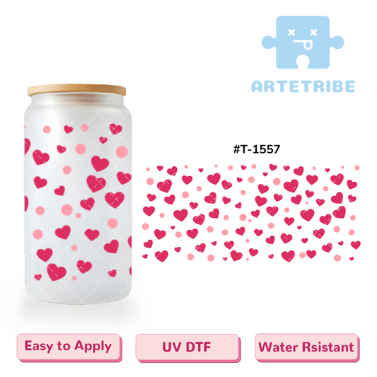 16oz uvdtf Valentine's Day pink hearts--#T-1557