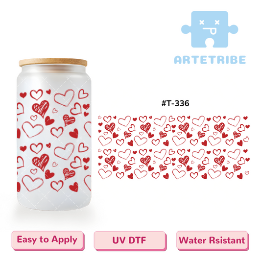 16oz uvdtf Valentine's Day red hearts--#T-336