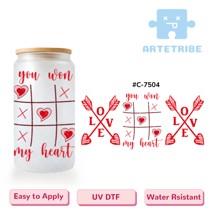 16oz uvdtf Valentine's Day red love arrow you won my heart Tic-Tac-toe--#C-7504