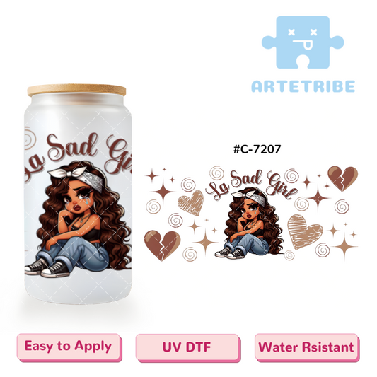 16oz uvdtf Valentine's Day sad girl brown--#C-7207