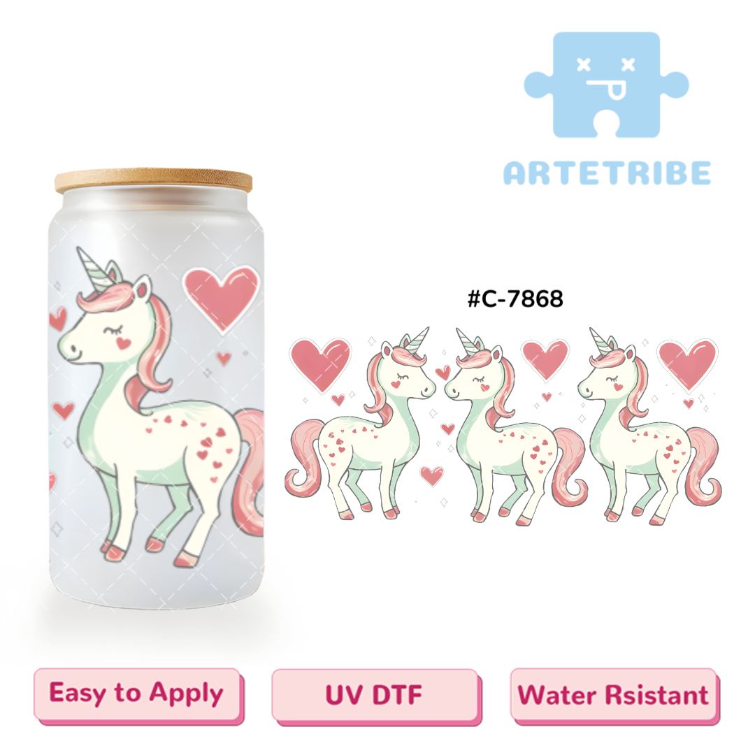 16oz uvdtf Valentine's Day unicorn heart --#C-7868