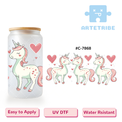 16oz uvdtf Valentine's Day unicorn heart --#C-7868