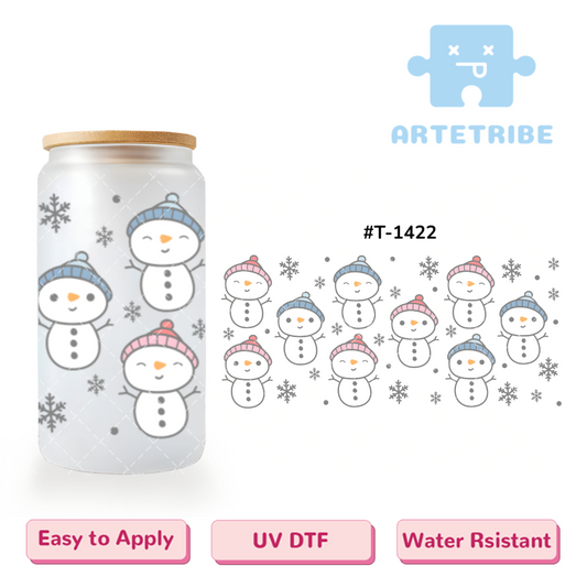 16oz uvdtf WINTER snowman snow flake blue pink tone Boho--#T-1422