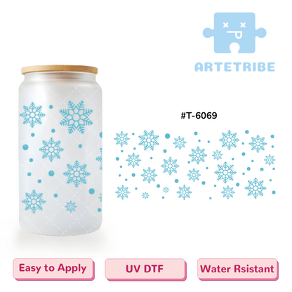 16oz uvdtf Winter snow flake blue tone Boho--#T-6069