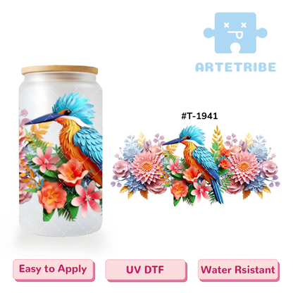 16oz uvdtf beautiful bird colorful flowers--#T-1941