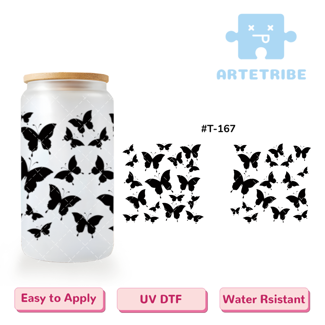 16oz uvdtf black butterflies--#T-167