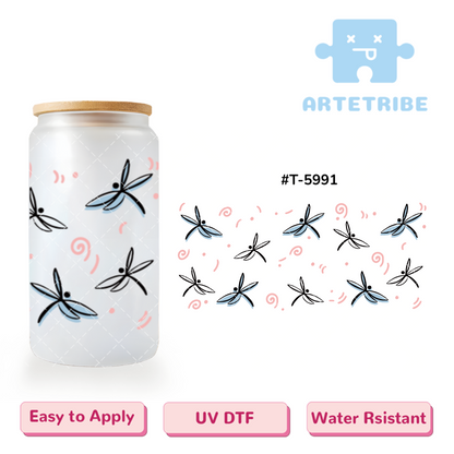 16oz uvdtf blue dragonfly with pink wind--#T-5991