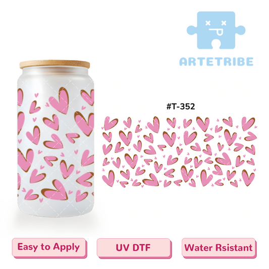 16oz uvdtf brown pink scattered hearts--#T-352