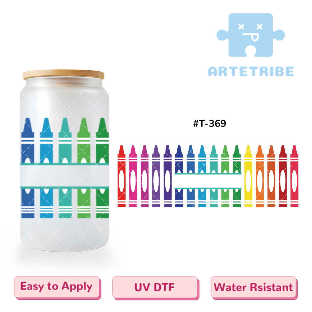 16oz uvdtf colorful crayons border write name or title in the center area--#T-369